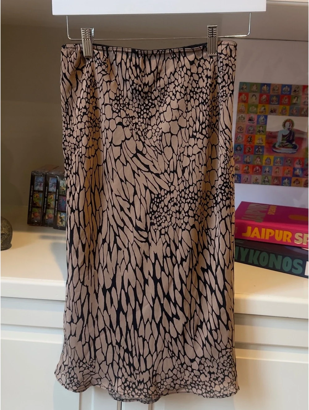 Vintage Y2K Abstract Animal Print Midi Skirt Taupe Black Lined